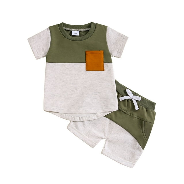 Yuyuzo 2 Piece Set for Baby Boy Short Sleeve Tops Shorts Set Color Block Sweatsuit Toddler Outfits