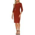 thumbnail image 2 of INSPIRE CHIC Women's Vintage Dress 3/4 Sleeve Wear-to-Work Sheath Dresses L Brick Red, 2 of 6