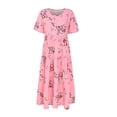 thumbnail image 3 of vigerkar Women Casual Loose Bohemian Floral Dress with Pockets Short Sleeve Long Maxi Summer Beach Swing Dress Pink, XXL, 3 of 8