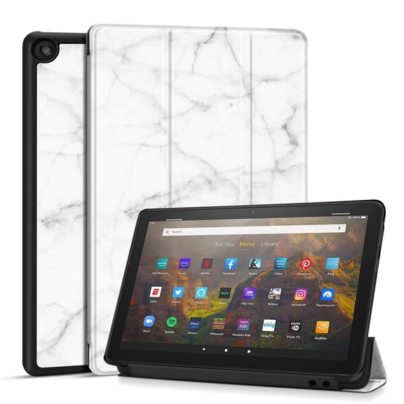 Fire HD 10 Case Cover For Amazon Kindle Fire 10 2021 / Fire Hd 10 Plus Tablet 11th Generation 2021 Release, Auto Sleep Wake Trifold Folding Stand for Fire HD 11 Tablet, White Marble