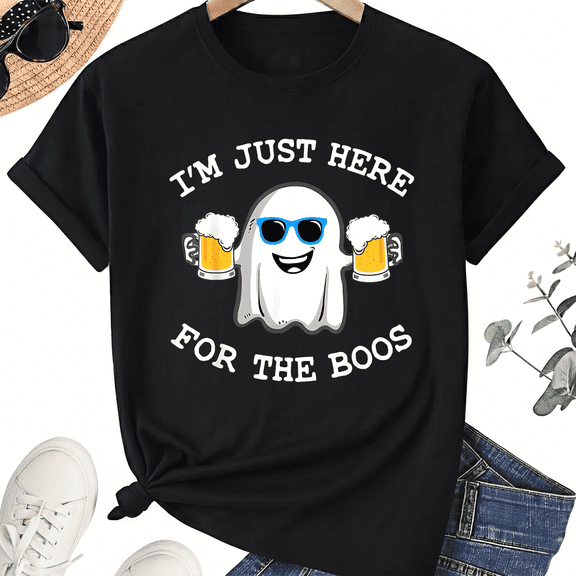 KeHetSoft Unisex Halloween Here For The Boos Cotton Graphic T-Shirt