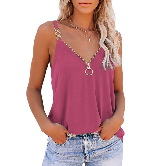 Vmvidoty Tank Tops for Women Flowy Deep V Neck Women Shirts Loose Fit Summer Sleeveless Tops Hot Pink S