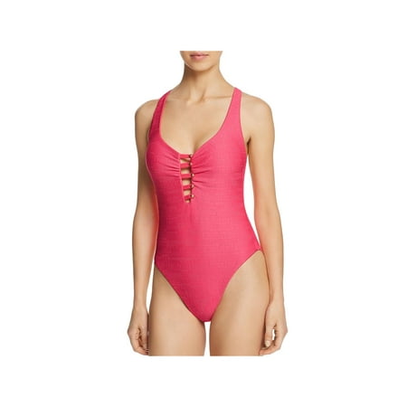 Nanette Lepore Womens Raffia Mermaid High-Leg Button-Up Front One-Piece Swimsuit