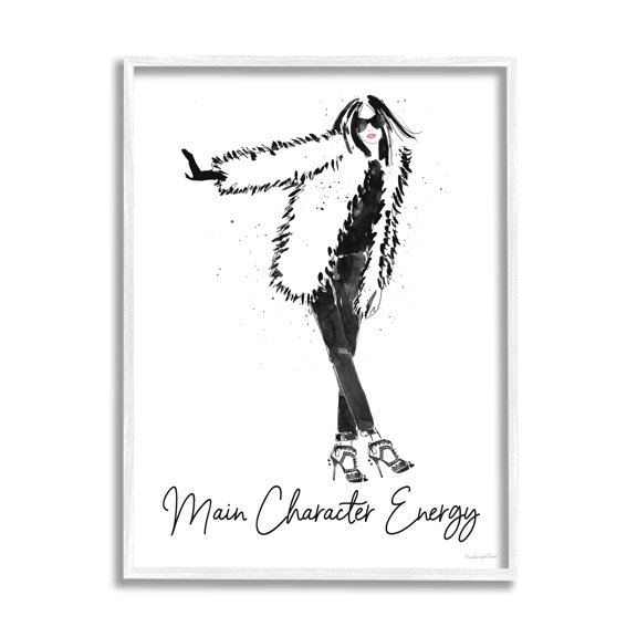 Stupell Industries Glam Main Character Energy Chic Fashion Woman Graphic Art White Framed Art Print Wall Art, Design by Mercedes Lopez Charro