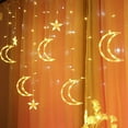 thumbnail image 2 of Gostoto 3M 120LEDs LED Star Moon Curtain Light Icicle String Light Battery Operated Home Decorative Lights for Bedroom Camping Tent Wedding Party Ramadan Christmas, 2 of 5