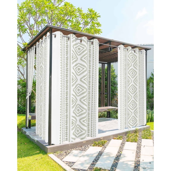 Boho Sage Green Geometric Outdoor Curtains for Patio, Vintage Southwestern Stripes Privacy Drapes Grommet Waterproof Outside Curtains for Porch/Cabana/Balcony 54"x 84", 1 Panel