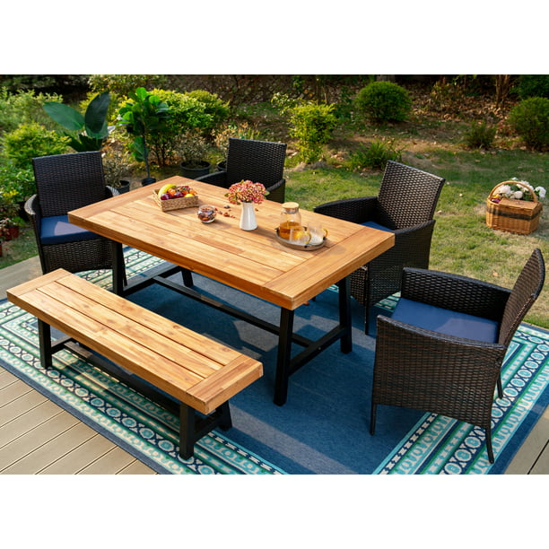 Mf Studio 6 Piece Patio Dining Set, Wooden Bench Dining Table Outdoor Set