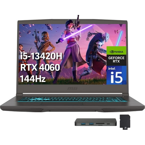 MSI Thin 15 15.6 Pouces FHD 144Hz Ordinateur Portable de Jeu, Intel i5-13420H, 16 Go RAM, 1 To PCIe SSD, NVIDIA GeForce RTX 4060, Clavier Rétroéclairé, Wi-Fi 6E, Windows 11, Gris, Station d'Accueil 256 Go