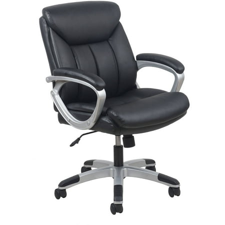 Mid Back Leather Office Chair Black/Silver - OFM