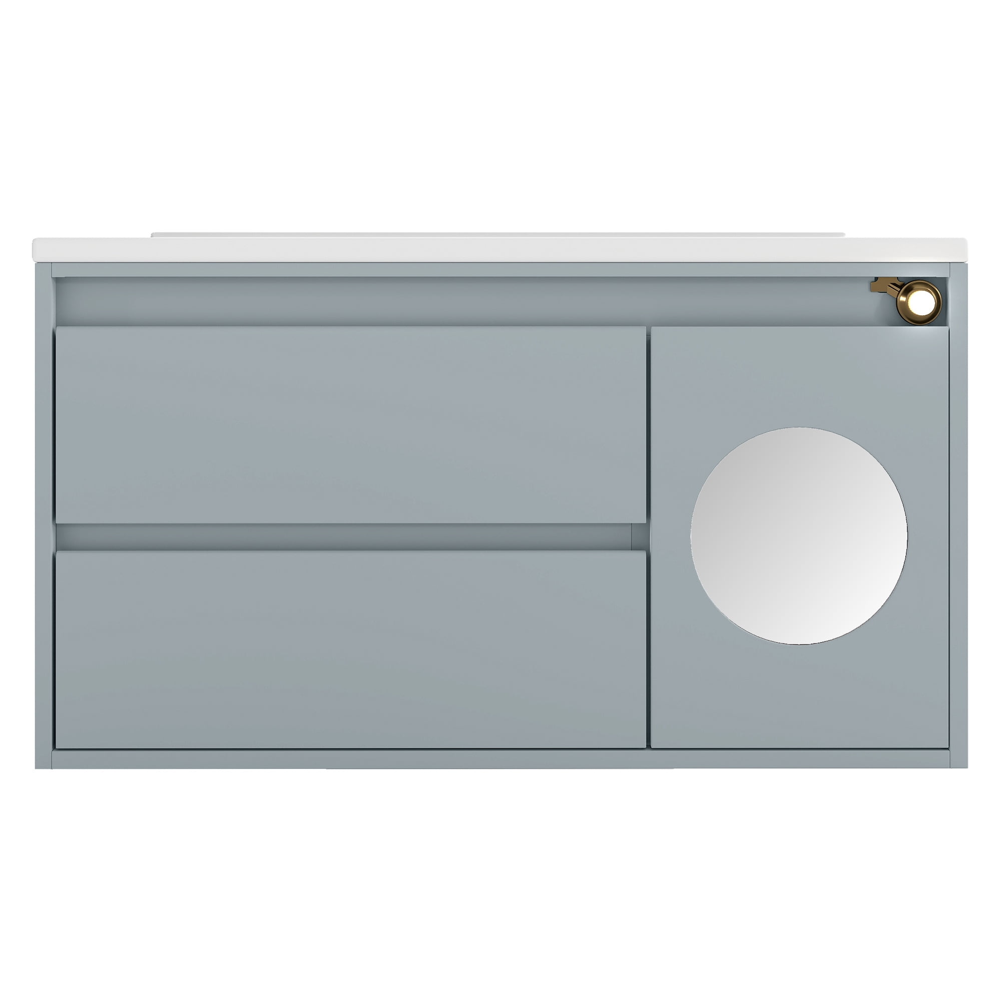 Uforic 31" LED Floating Vanity with Sink, Grey Bathroom Vanity with Sensor Light & Mirror, Wall Mounted Bathroom Storage Cabinet with 2 Large Drawers & Door