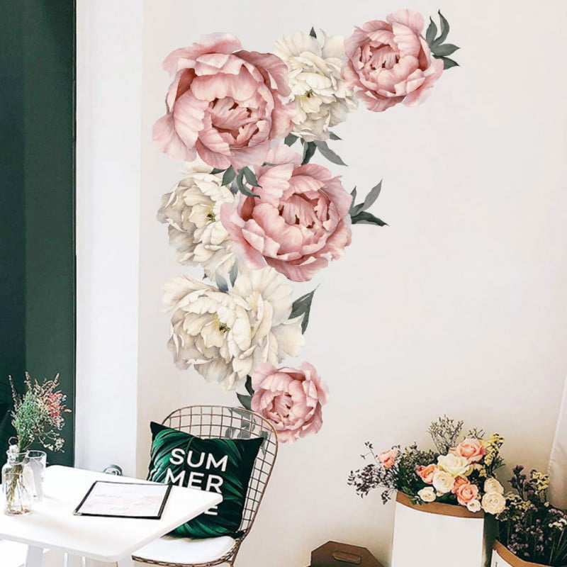 Peony Flowers Wall Sticker Waterproof PVC Wall Decals for Living Room Bedroom Kitchen Playroom Nursery Room