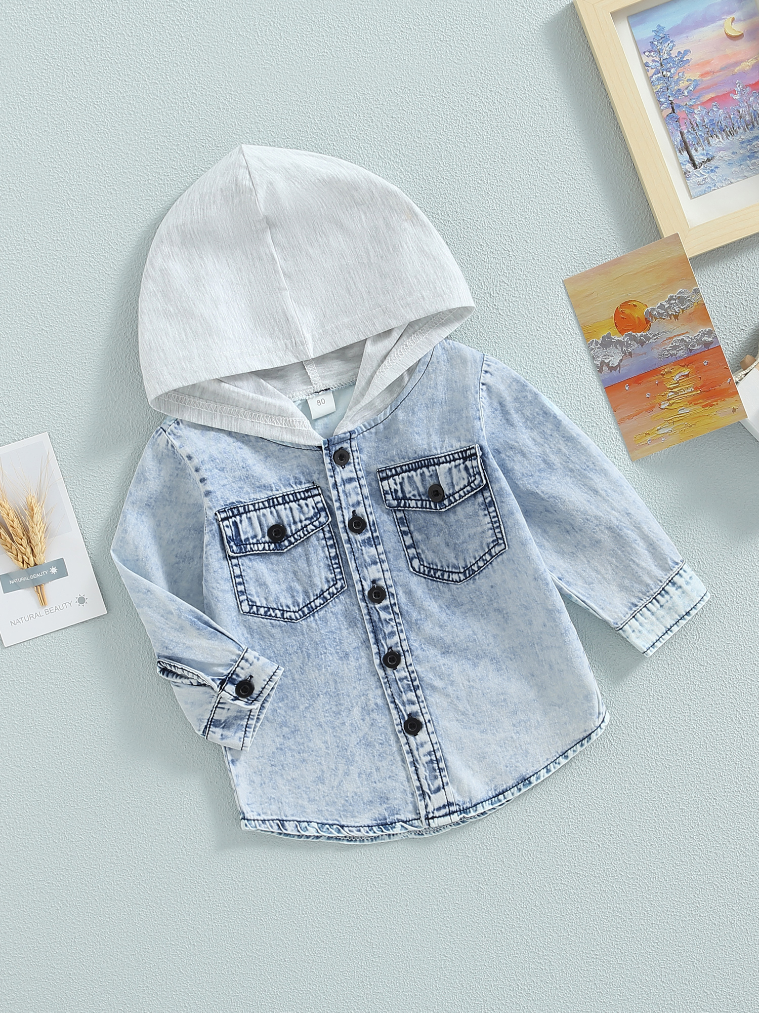 Sunisery Baby Boys Denim Hoodie Jacket Kids Toddler Button Down Jeans Jacket Top Spring Autumn Coat Outerwear - image 2 of 6