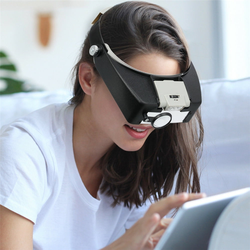 Jewelers Head Headband Magnifier LED Illuminated Visor Magnifying Glasses Loupe, Women's, Size: 25, Black