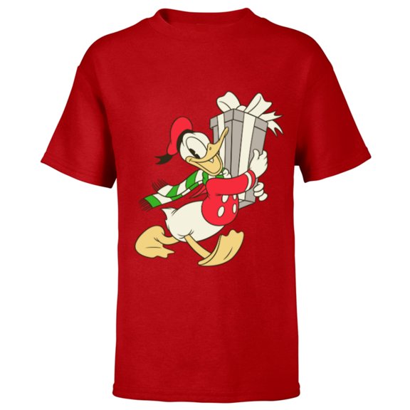 Disney Vintage Donald Duck with Holiday Present - Short Sleeve T-Shirt for Kids - Customized-Red