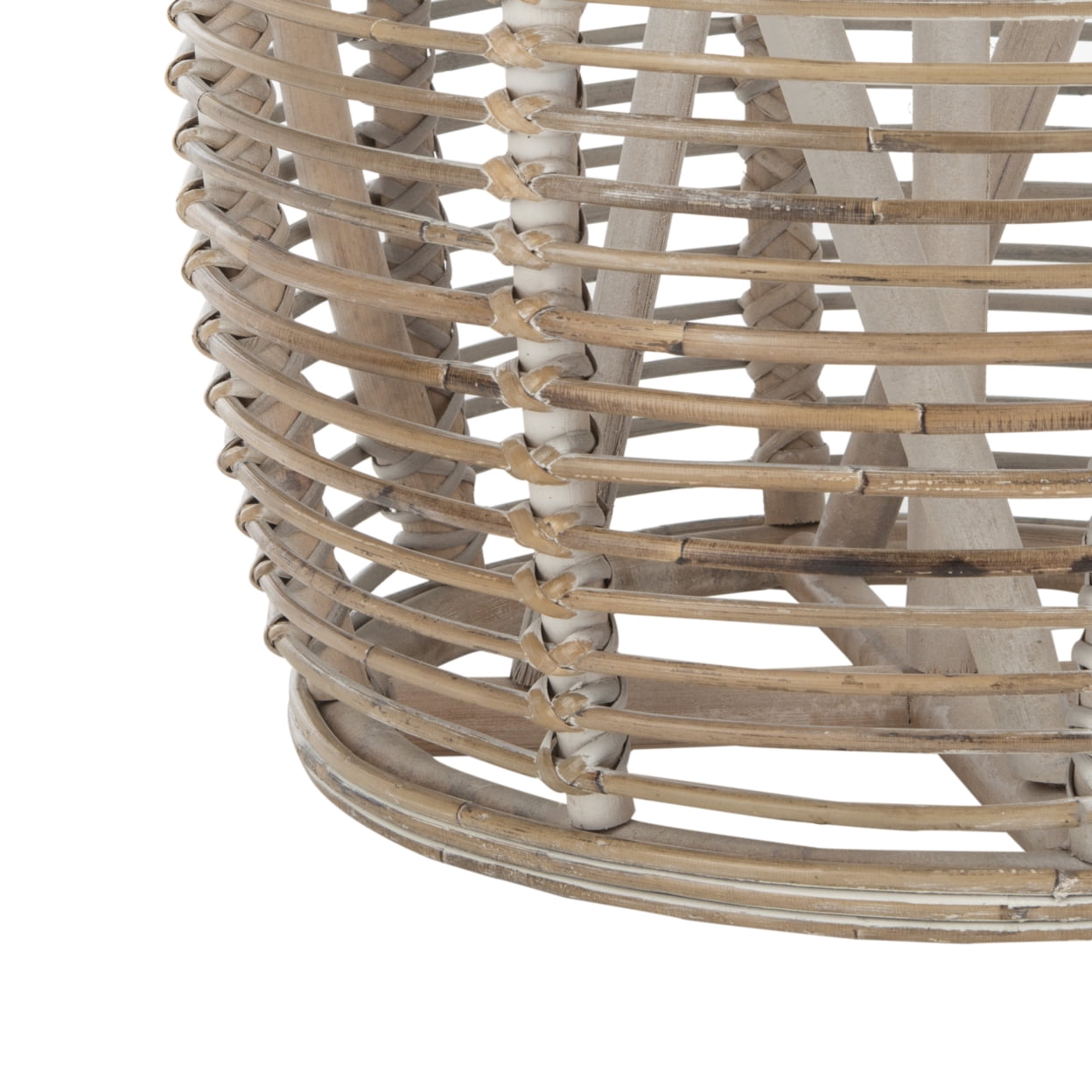 SAFAVIEH Maui Nautical Rattan Round Drum Stool Table, Grey White Wash