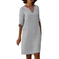 thumbnail image 1 of Vestido Vestido casual de mujer Vestido elegante de lino de algodón con manga 3/4 Vacaciones simples Ygjytge Gris T S para Mujer, 1 of 9