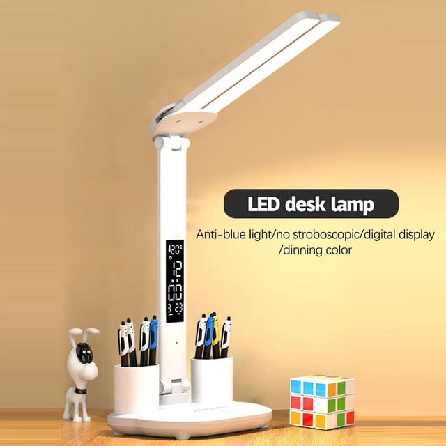 Organizador multifuncional: lámparas de escritorio con carga inalámbrica USB para leer en casa - Luces de escritorio con reloj para dormitorios universitarios con base RGB vibrante