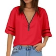 thumbnail image 2 of T Shirts for Women 2025 Flared Elbow Sleeve V Neck Half Zipper Loose Fit Casual Tshirt Womens T Shirts, 2 of 6