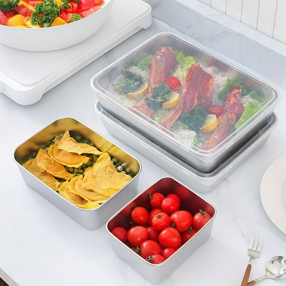 HBBKVI Food Storage Containers with Lids, Stainless Steel Food Storage Containers for Lunch Bread Cereal Fruit, Meal Prep Containers