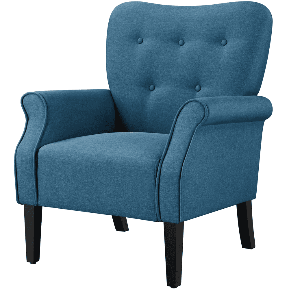 Alden Design Modern Upholstered Fabric Accent Chair with Wooden Legs for Living Room, Navy Blue