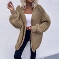 thumbnail image 3 of RQYYD Womens Chunky Cardigan Cable Knit Oversized Lantern Long Sleeve Open Front Cardigan Sweaters Solid Casual Fall Winter Outwear (Brown,XXL), 3 of 9