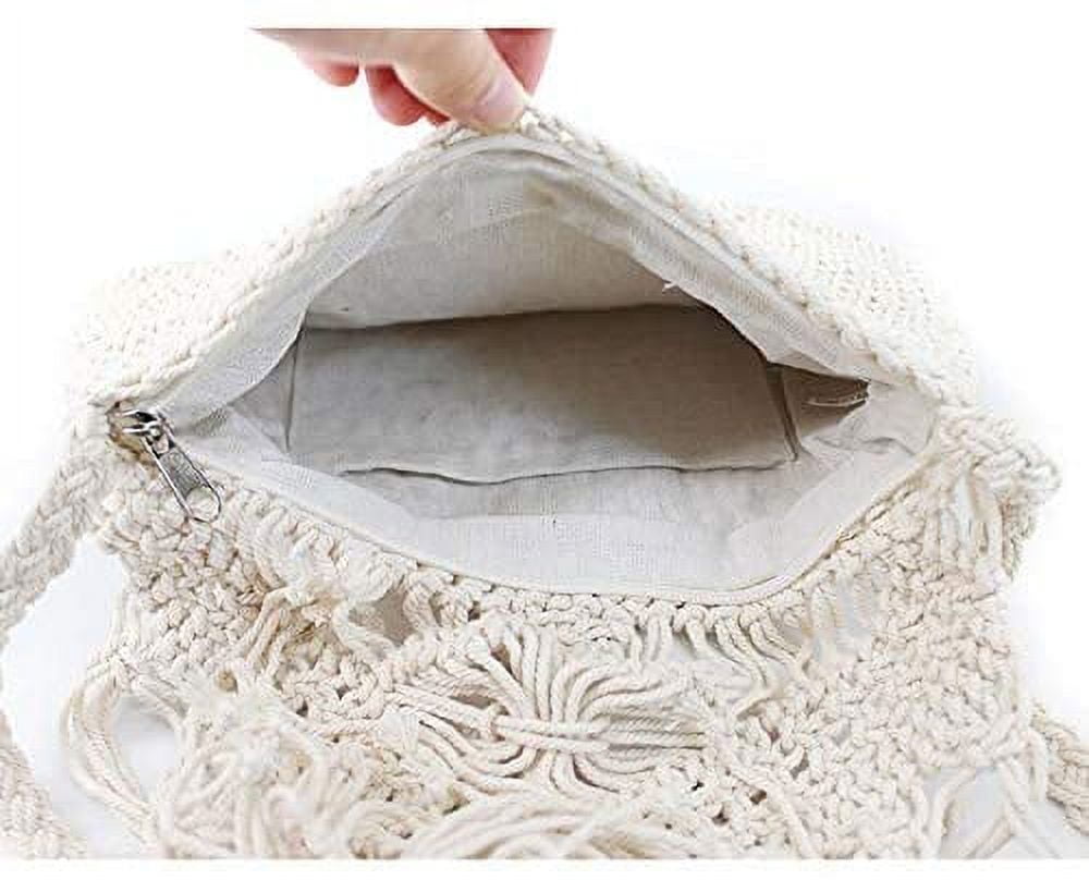 Women Small Cotton Crochet Cross-body Bag Bohemian Shoulder Bag Purse