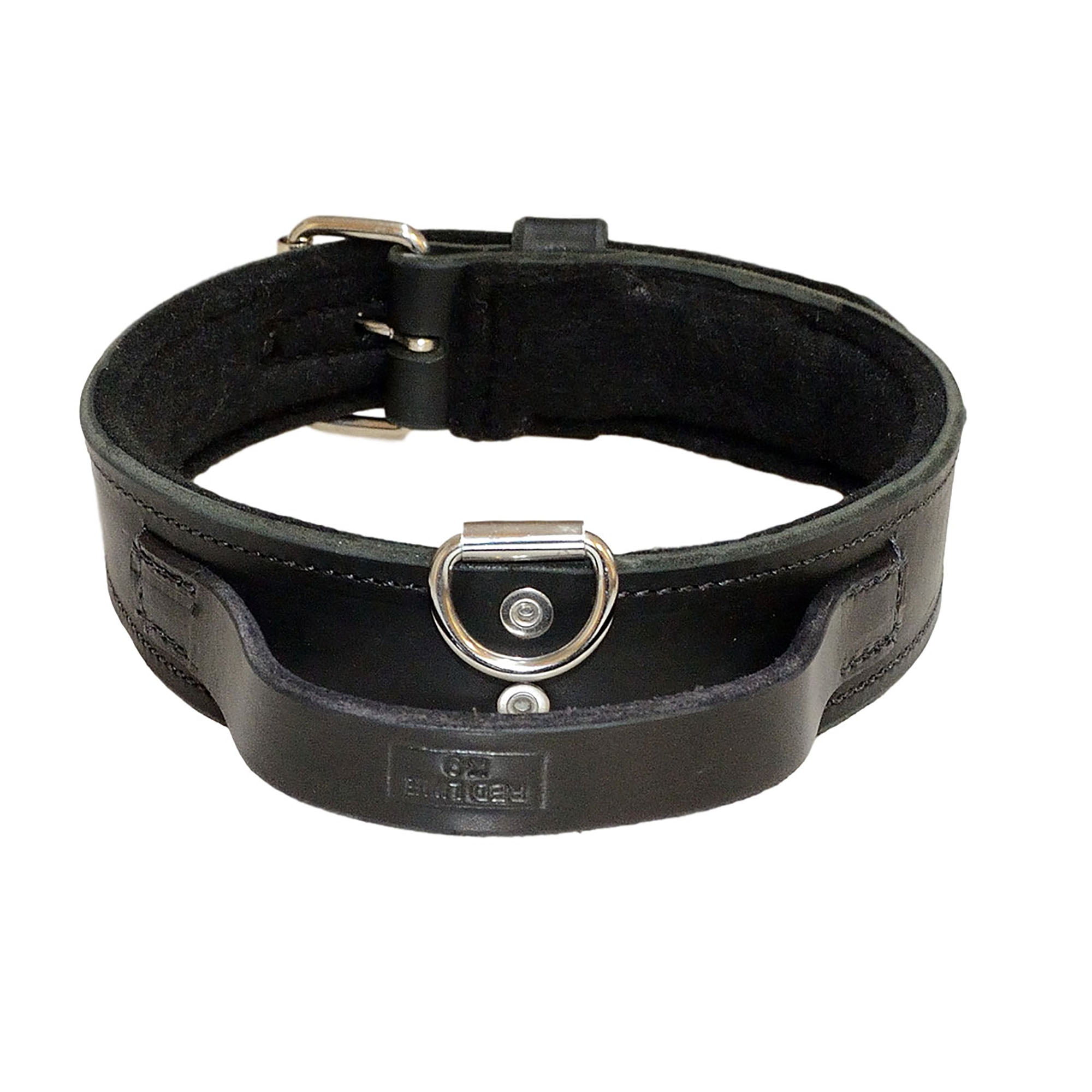 2 Inch Heavy Duty Leather Dog Collar with Felt and Handle RedLine K9