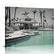 JRXY Black and White Swimming Pool Wall Art Miami Beach Wall Art Ocean View Hotel Poster Canvas Art Poster Wall Art Picture Print Bedroom Decor 20x16in