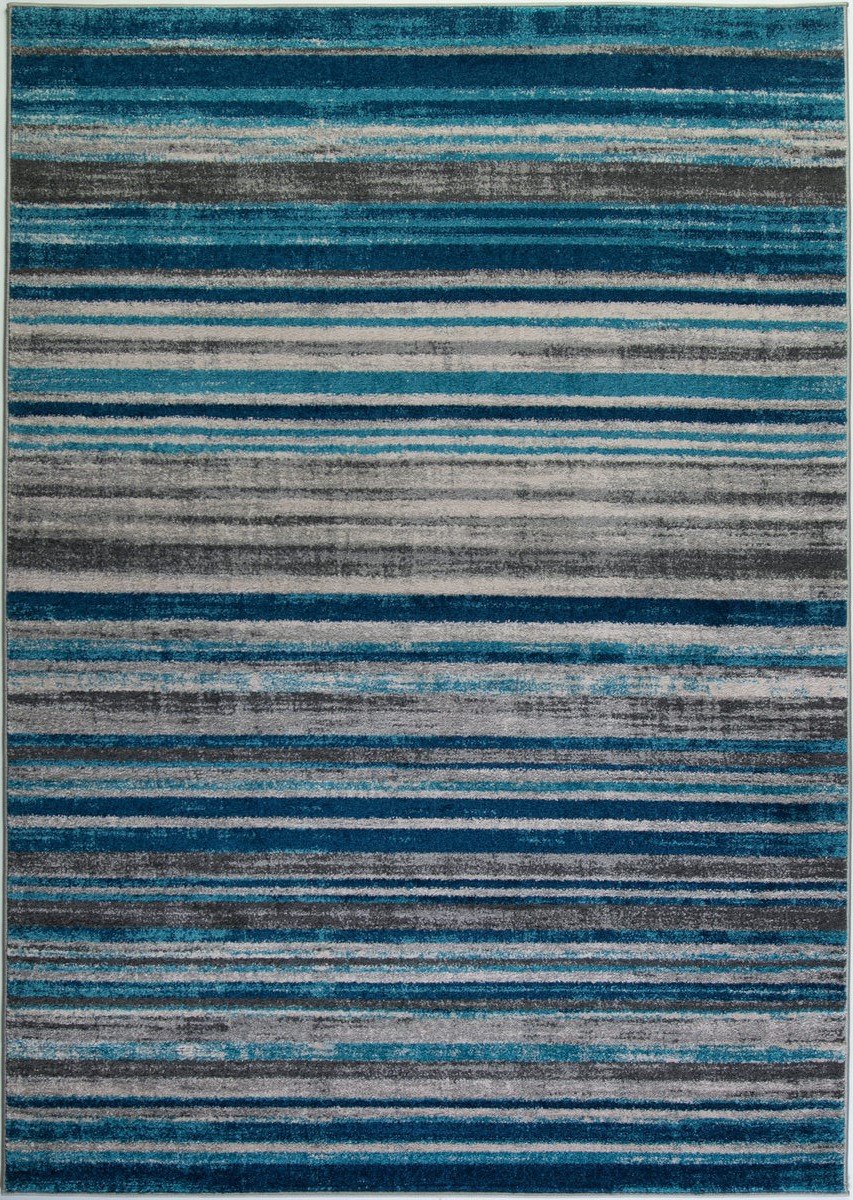 Kensington Stripes Abstract Pattern Area Rug Carpet in Blue Ivory, 7x10 (6'5" x 9'5", 200cm x