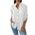 thumbnail image 2 of Kilaqueen Womens Casual Button Down Shirts V Neck Long Sleeve Loose Fit Plain Work Blouse Tops Trendy Lightweight Dressy Tops, 2 of 7