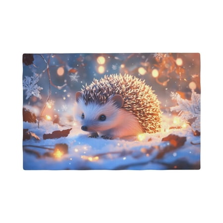 

Table Placemats Set of 6 - Winter Hedgehog Snowflakes A 12x18 In Faux Linen Double Heat Resistant Place Mats Cloth Indoor/Outdoor Placemats Washable Table Mats for Dining Kitchen Party