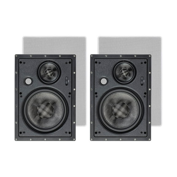 Monoprice 3-Way Carbon Fiber In Wall Speakers - 8 Inch (Pair) With Paintable Magnetic Grille For Home Theater - Alpha Series
