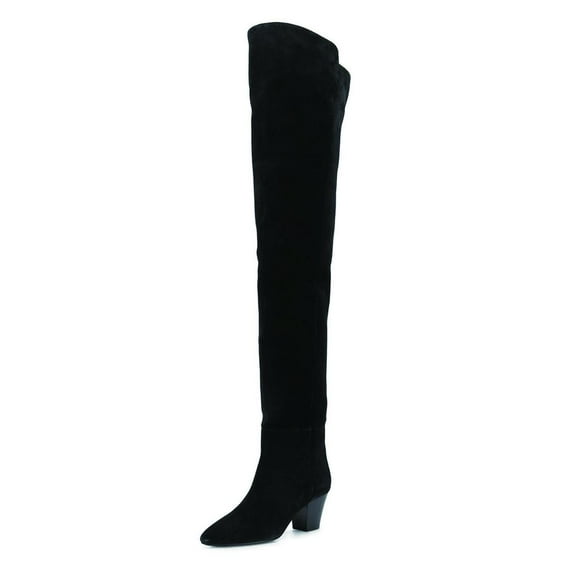 YDN Women Sexy Closed Pointed Toe Over The Knee Boots Stretchy Block Low Heels Pull On Long Boots Dress Winter Shoes Size 7 Black