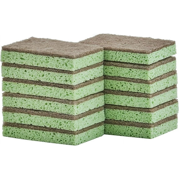 Natural Scrub Sponge Scouring Pad - Sisal Plant Based Sponge Scrubber Non Scratch Eco Friendly, 2 Side Cellulose and Sisal for Nonstick Cookeware, Glasses, Dishes. by Superio… (12 Pack)