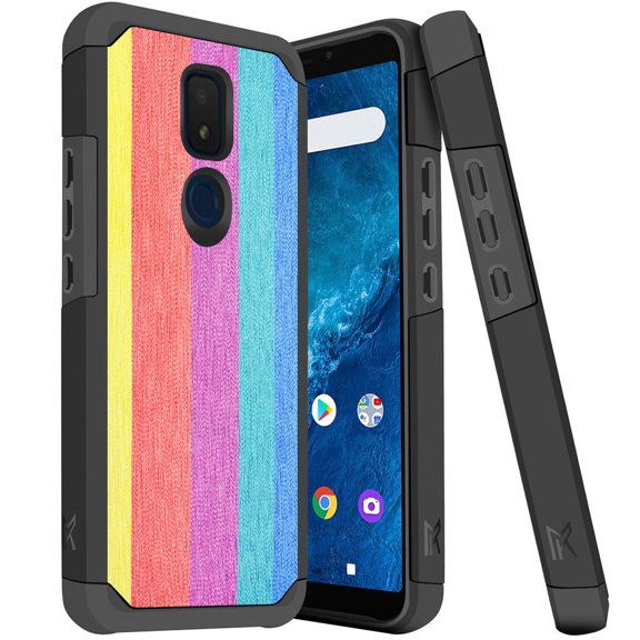 ANJ  Dual Layer Shockproof Hybrid Case   [Tempered Glass] Cover for Cricket Icon 3, Splendor, AT&T Motivate 2 - Pastel Bars