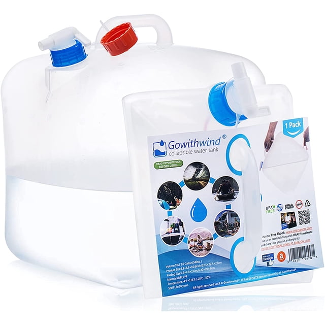 Gowithwind Collapsible Water Container with Spigot,FDA BPA Free Portable Water Carrier,Foldable Water Storage Jug for Outdoor Camping Hiking and Emergency Hurricane Flood Earthquake 1.3/2.6/5.3Gallon
