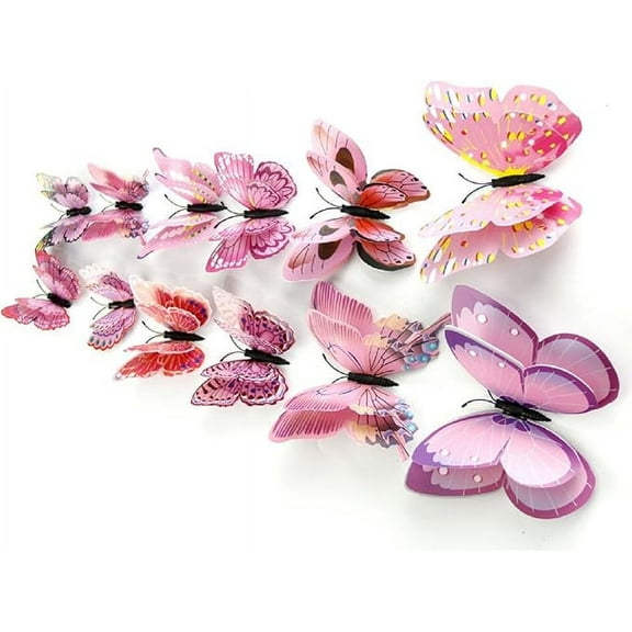Mixed of 12PCS 3D Pink Butterfly Wall Stickers Decor Art Decorations