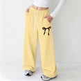 thumbnail image 2 of NIEWTR Girls Spring Casual Joggers Straight Wide Leg Loose Fit Sweatpants Elastic High Waist Lounge Pants with Pockets（Yellow,5-6 Years), 2 of 4