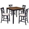 thumbnail image 2 of HSUNNS 5-Piece Counter Height Dining Table Set for 4, 34.5" Square Kitchen Table with 4 Upholstered X-Shaped Backrest Chair, Space-Saving Table and Chairs, Black & Oak, 2 of 9