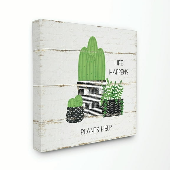 Stupell Home Décor Life Happens Cacti Succulents Wood Textured Design Canvas Wall Art by Jennifer Pugh