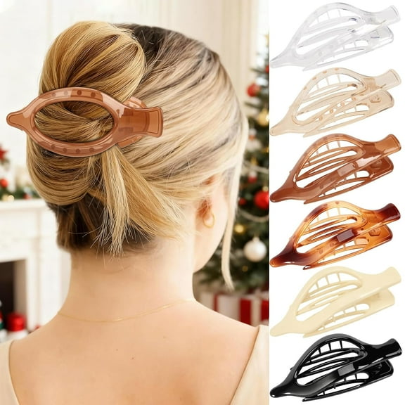 6pcs Flat Claw Clips for Women, Matte Curved Flat Hair Clip, Lay Down Claws Clips, Durable Strong Hold Hair Clip, Christmas Gifts