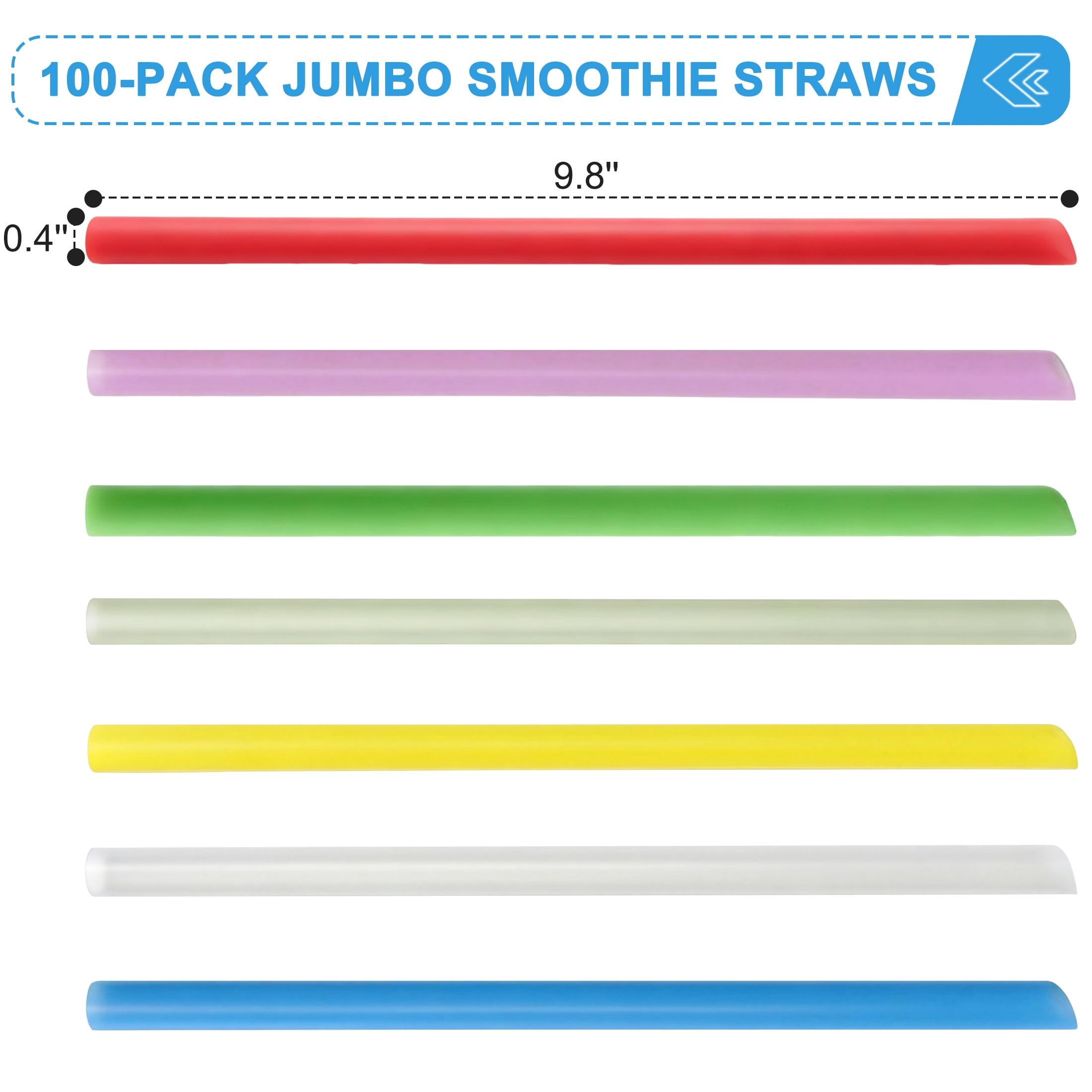 GARITIN Jumbo Smoothie Straws 100 Pack, 9.8 Inch Wide Disposable Plastic Big Drinking Straws, Individually Wrapped Multicolor Large Straws for Shakes, Boba, Milkshakes