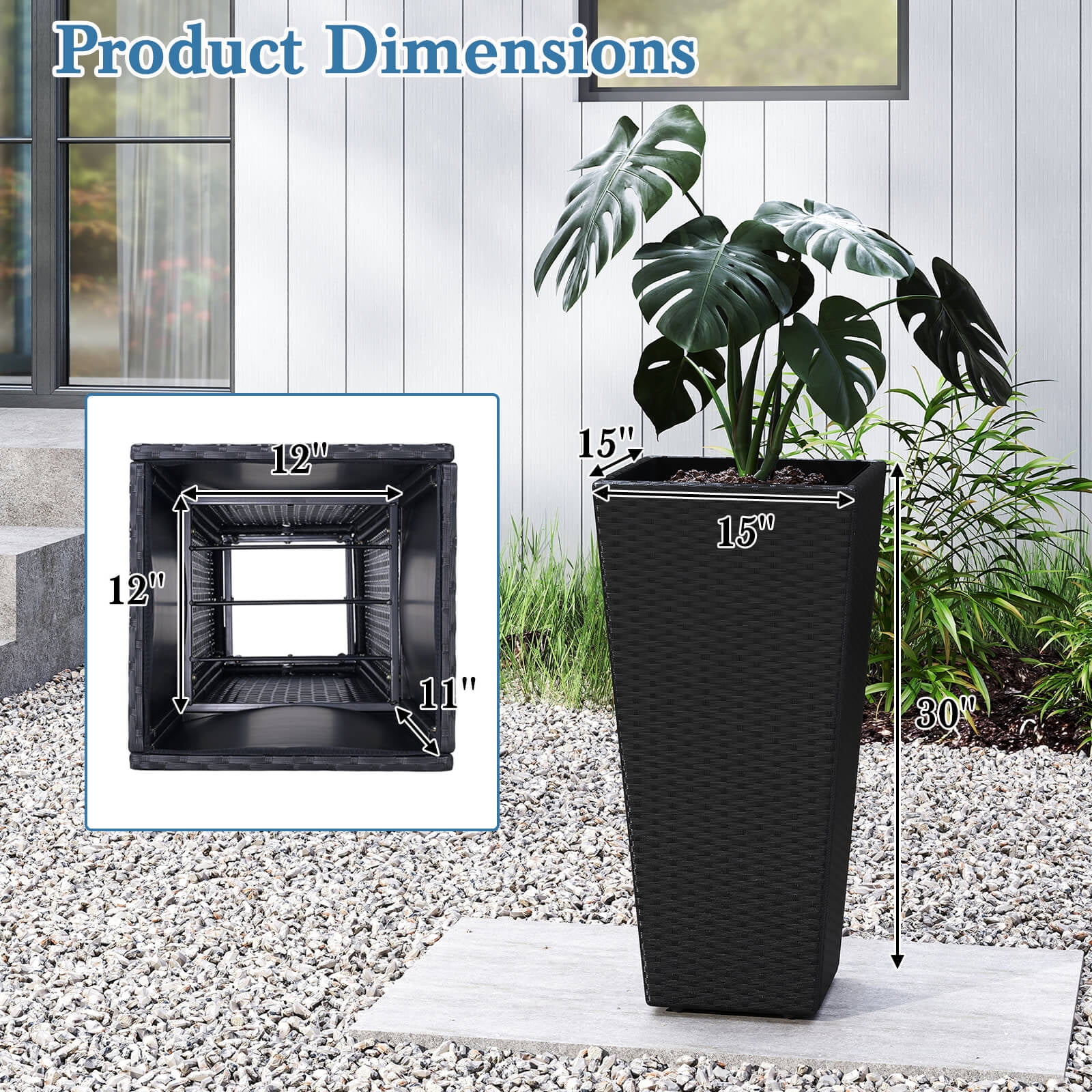 Costway 30" Tall Flower Pot Set of 2 Modern Decorative Planter Pots with Open-ended Base