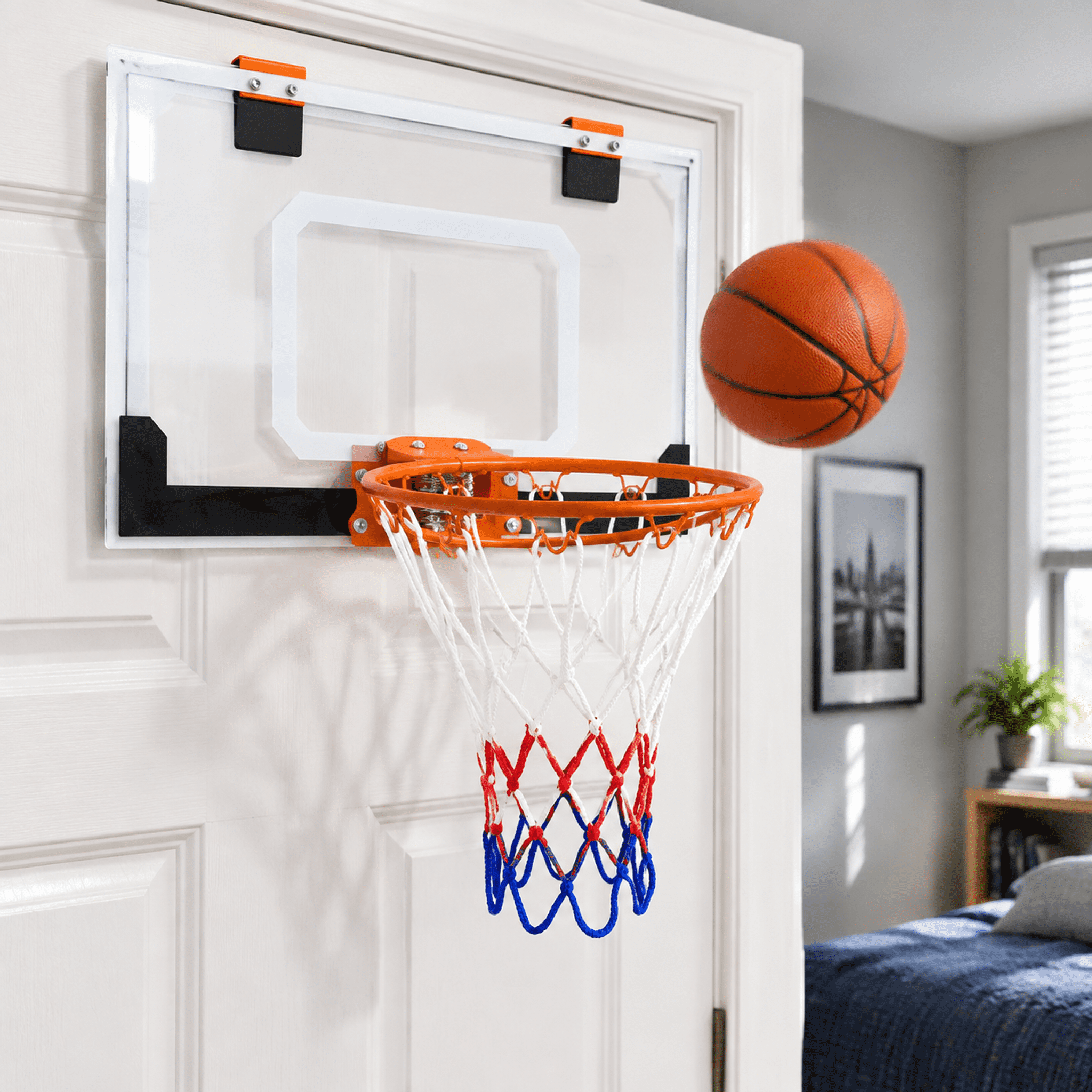 Over The Door Mini Basketball Hoop Set, Shatter-Resistant Acrylic Backboard with Metal Rim, Wall Mount Basketball Game for Home Office Bedroom Outdoor
