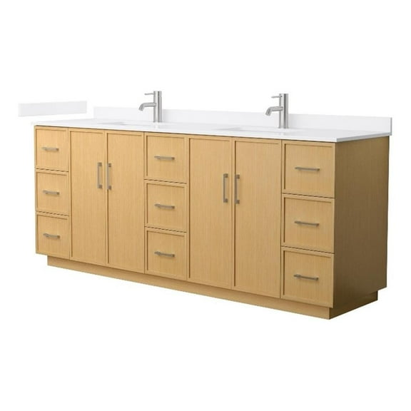 Elan TK 84" Light Oak Double Vanity White Quartz Top (1-Hole) & Nickel Trim