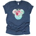 thumbnail image 2 of Women Teen Mickey Ears Pink Flowers with Gold Leaves Shirt Floral Adult Ladies Boho Character Tshirt (Navy, Medium), 2 of 7