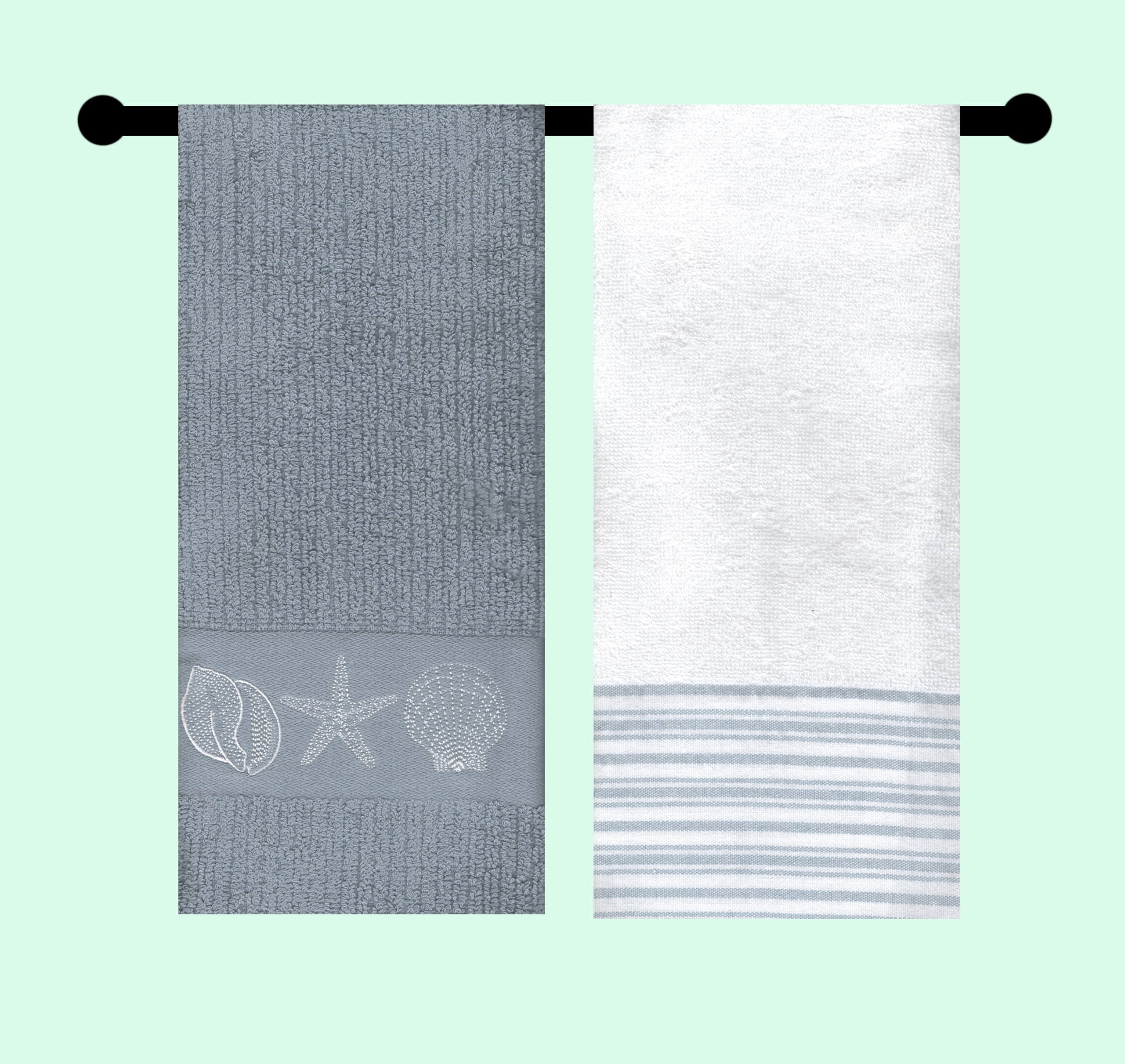 Gray Ribbed Bath Hand Towel Sea Shells, 2 Piece, White with Stripes  Bathroom The Big One
