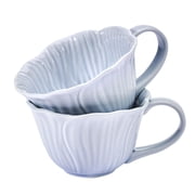 Beautiful Blue Embossed Flower Stoneware Mug Set, 2-Piece by Drew Barrymore
