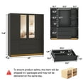 thumbnail image 2 of ChVans 75" Tall 4 Doors Armoire Wardrobe Closet with 3 Drawers and Mirror, Large Wardrobe Closet for Bedroom with LED Lights, Wooden Armoire Storage Cabinet with Hanging Rod, Black, 2 of 8