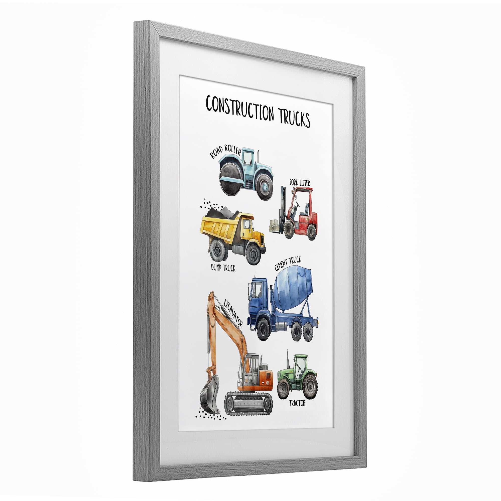 Stupell Industries Utility Trucks Construction Gray Framed Print Under Glass, design by Christine Simpson Art